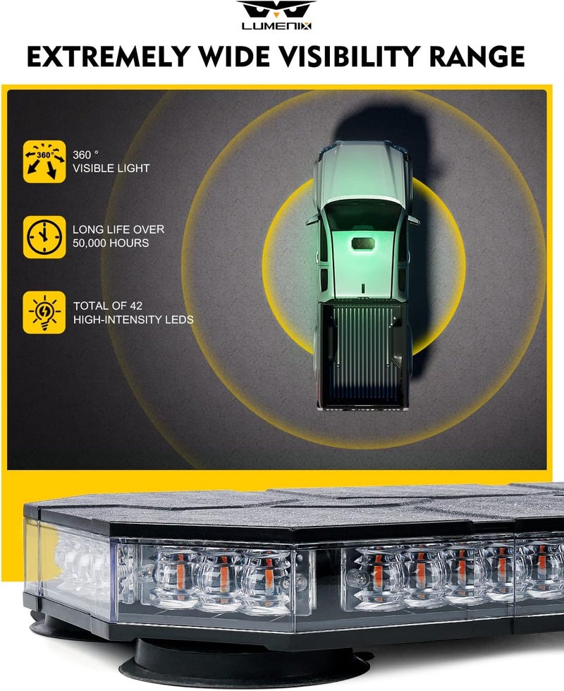 LUMENIX LED Rooftop Strobe Beacon Lights Bar w/Controller Magnetic Emergency Traffic Warning Safety Caution Flashing Light for Law Enforcement Vehicles Trucks Snowplow Cars - Green (Patent Design) - Image 4